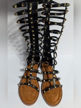 Fashion Nova Studded Black Gladiator Knee-High Sandals Zipper
